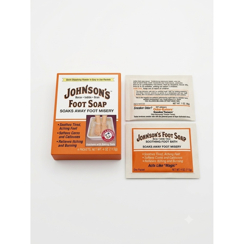 Vtg. Johnsons Foot Soap Soothing Foot Bath Powder Box & 2 Packets Discontinued